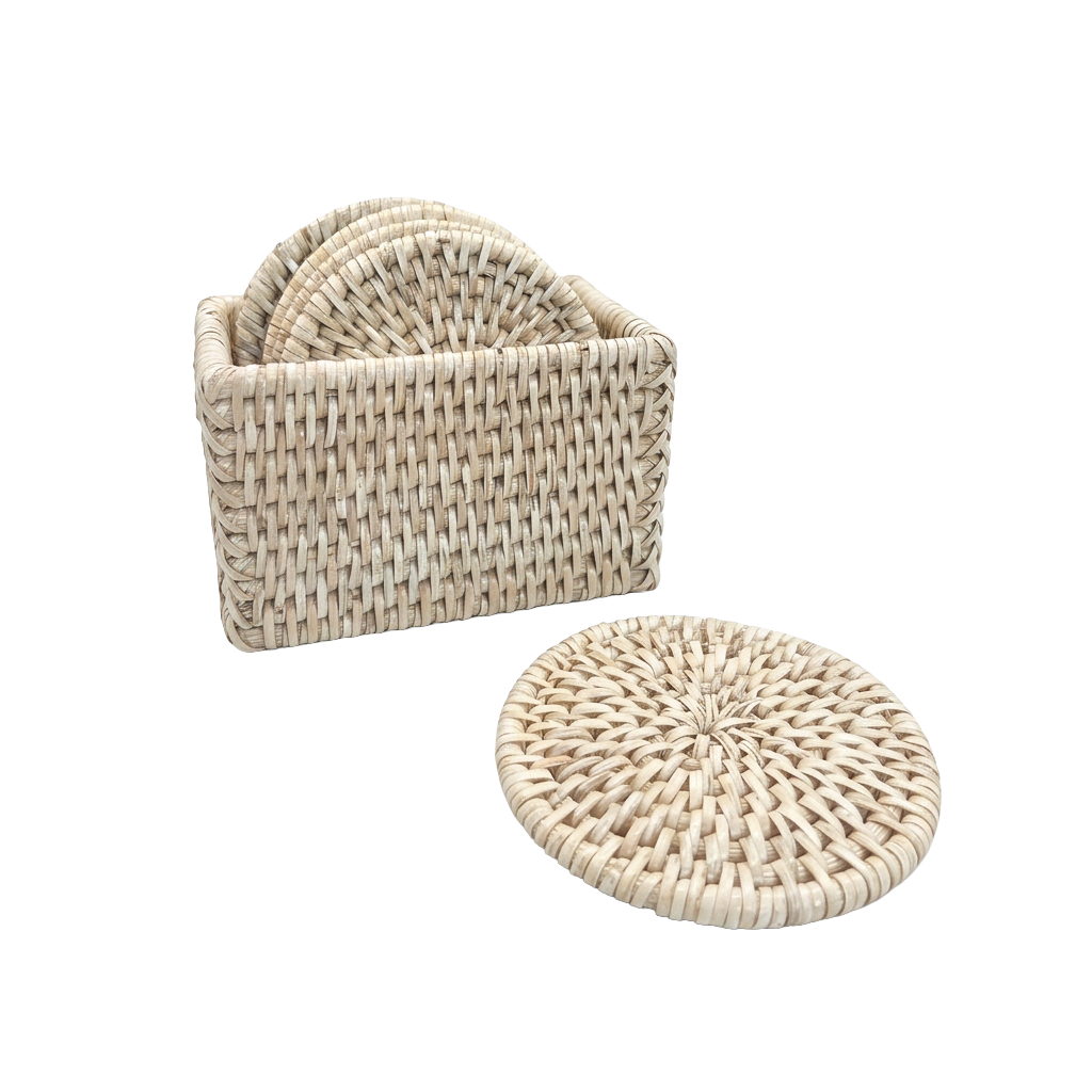 Tabl Rattan Coasters - Set of 6 - White Wash