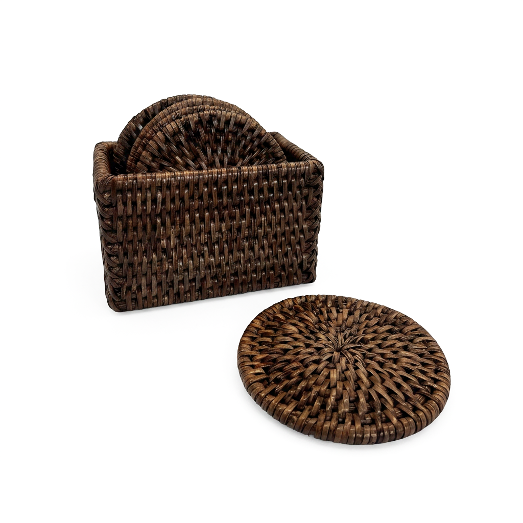 Tabl Rattan Coasters - Set of 6 - Antique Brown