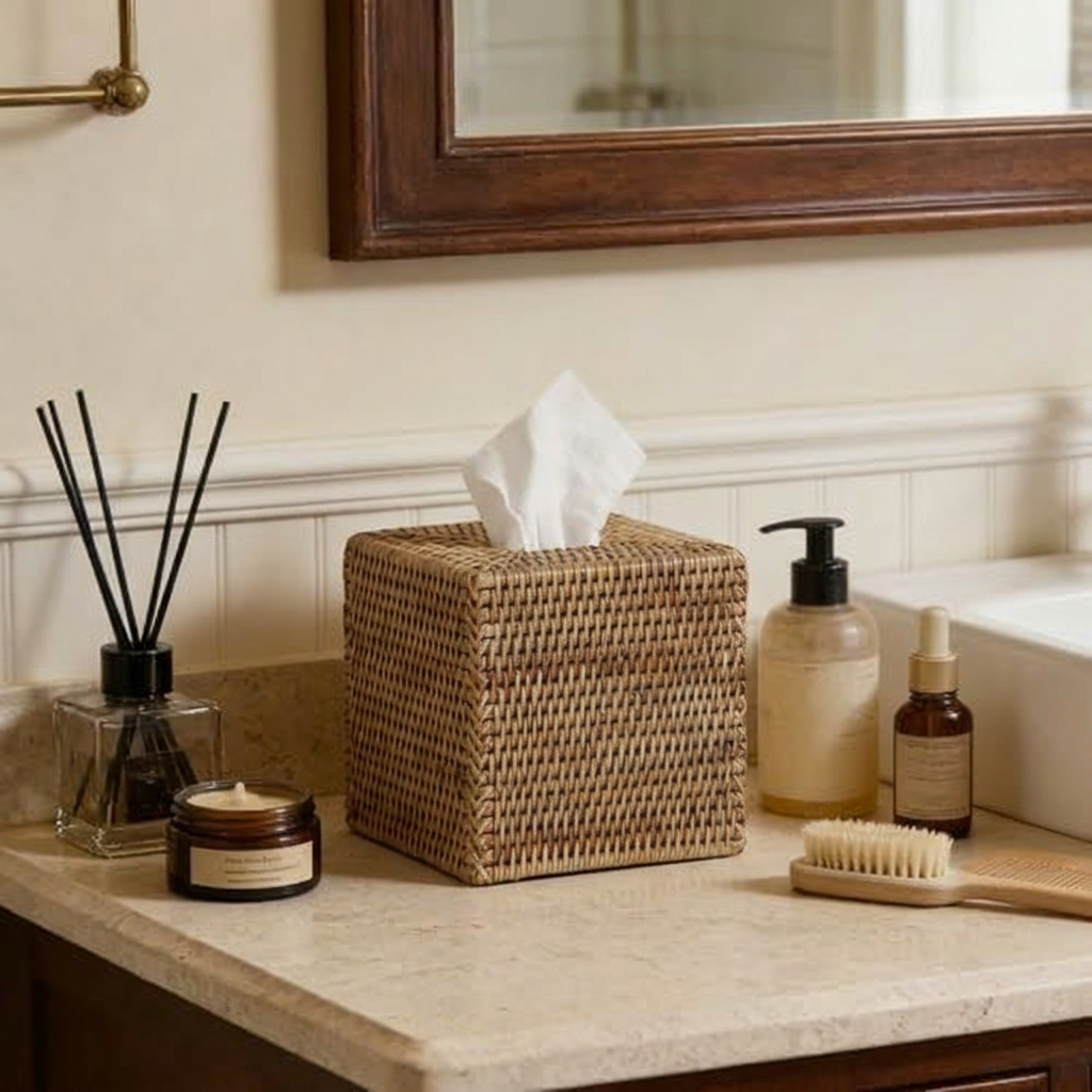 Tabl Rattan Tissue Box Square Natural