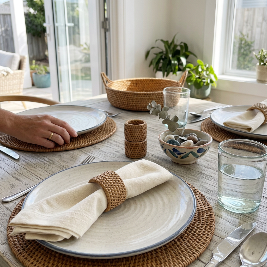 Tabl Rattan Napkin Ring - Set of 4 - Natural