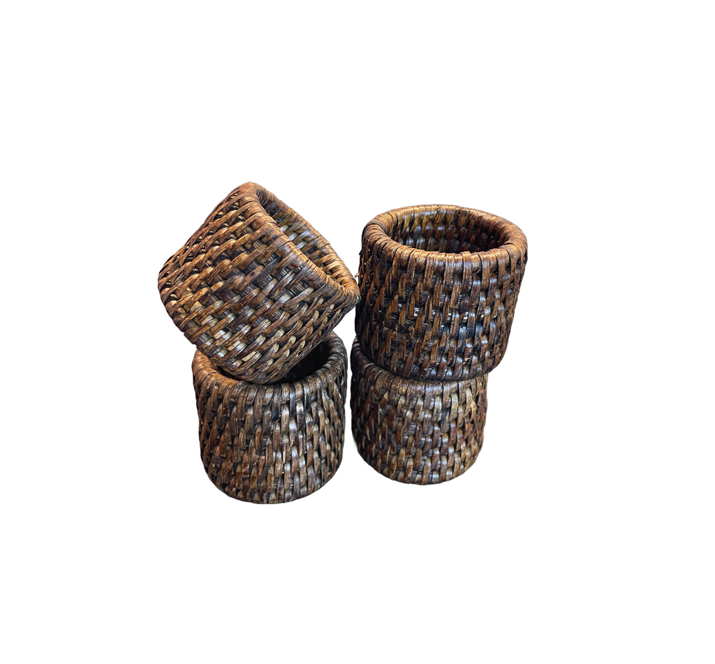 Tabl Rattan Napkin Ring - Set of 4 - Antique Brown