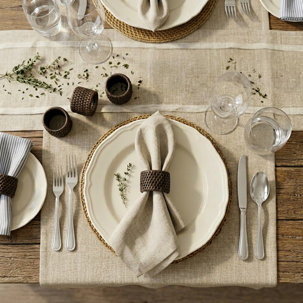 Tabl Rattan Napkin Ring - Set of 4 - Antique Brown