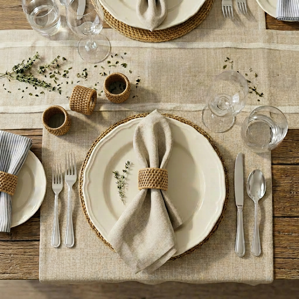Tabl Rattan Napkin Ring - Set of 4 - Natural