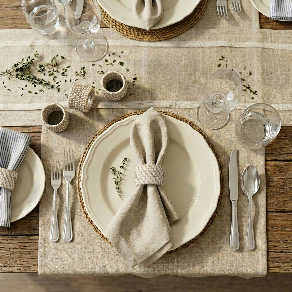 Tabl Rattan Napkin Ring - Set of 4 - White Wash