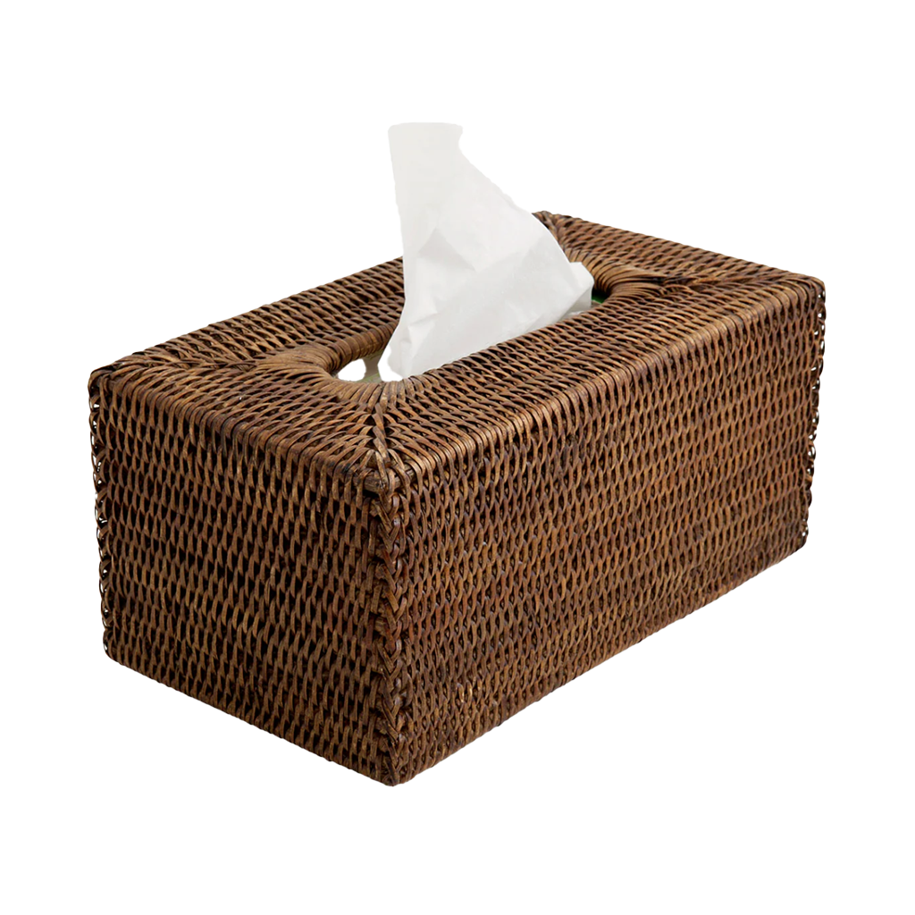 Tabl Rattan Tissue Box Rectangular Antique Brown