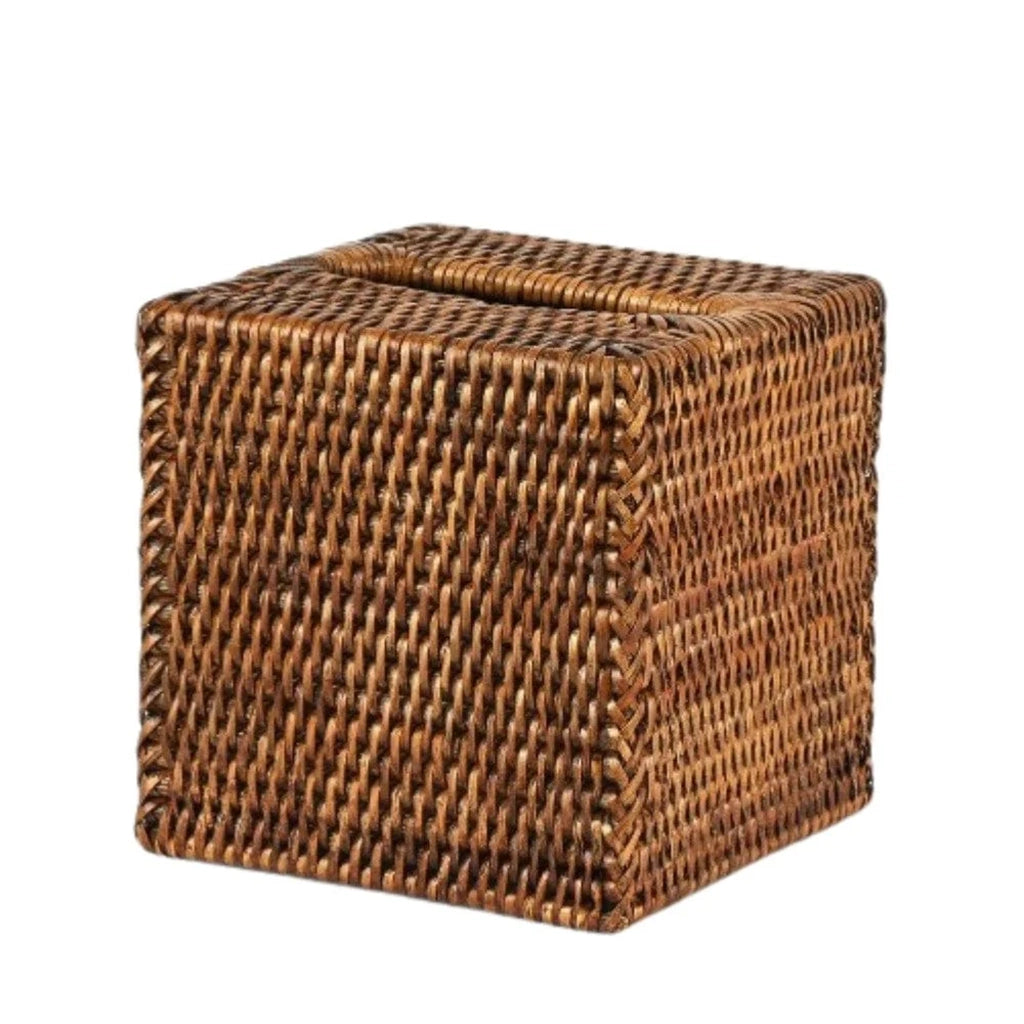 Tabl Rattan Tissue Box Square Antique Brown