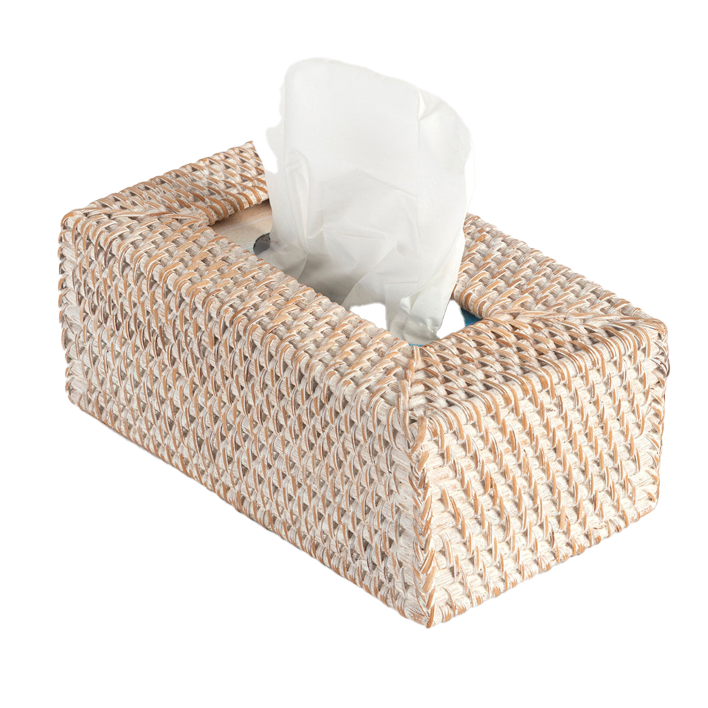 Tabl Rattan Tissue Box Rectangular White Wash