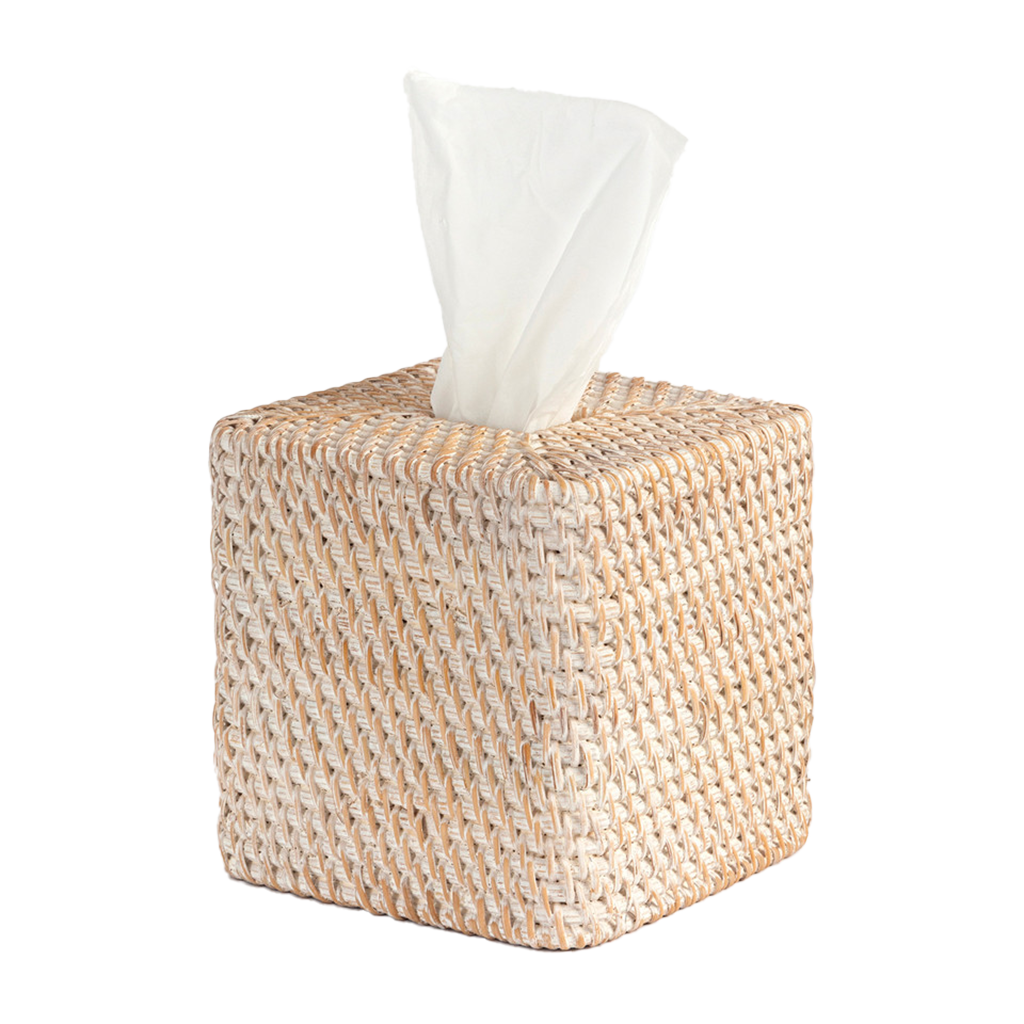 Tabl Rattan Tissue Box Square White Wash